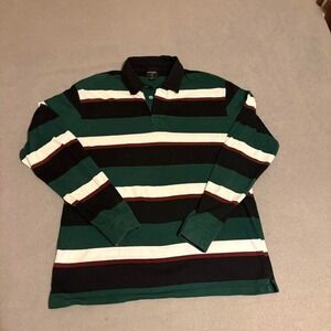Burnside Green Black Brown, striped long sleeve rugby polo shirt Size Large